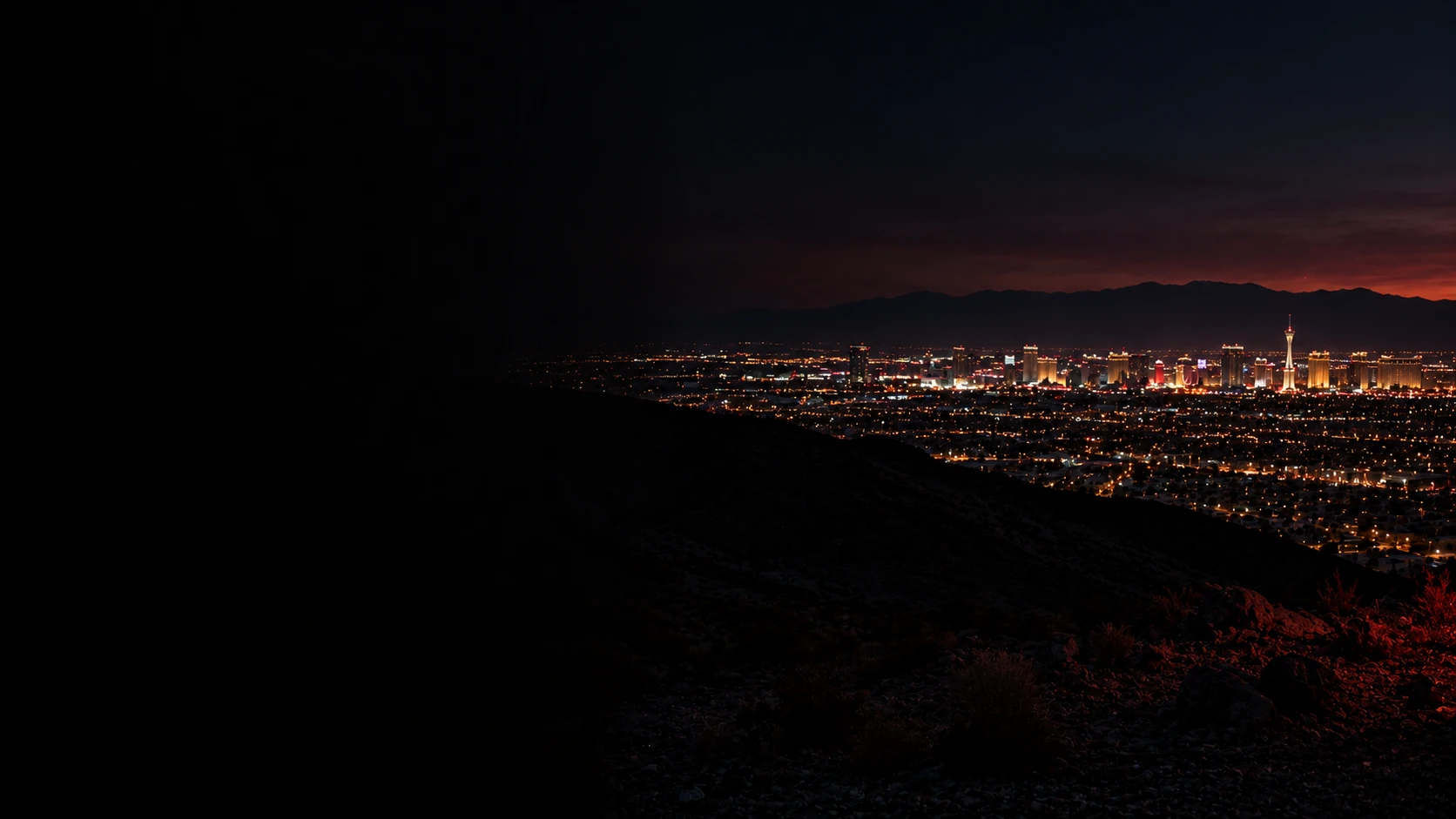 Las Vegas valley at night seen from the Henderson foothills