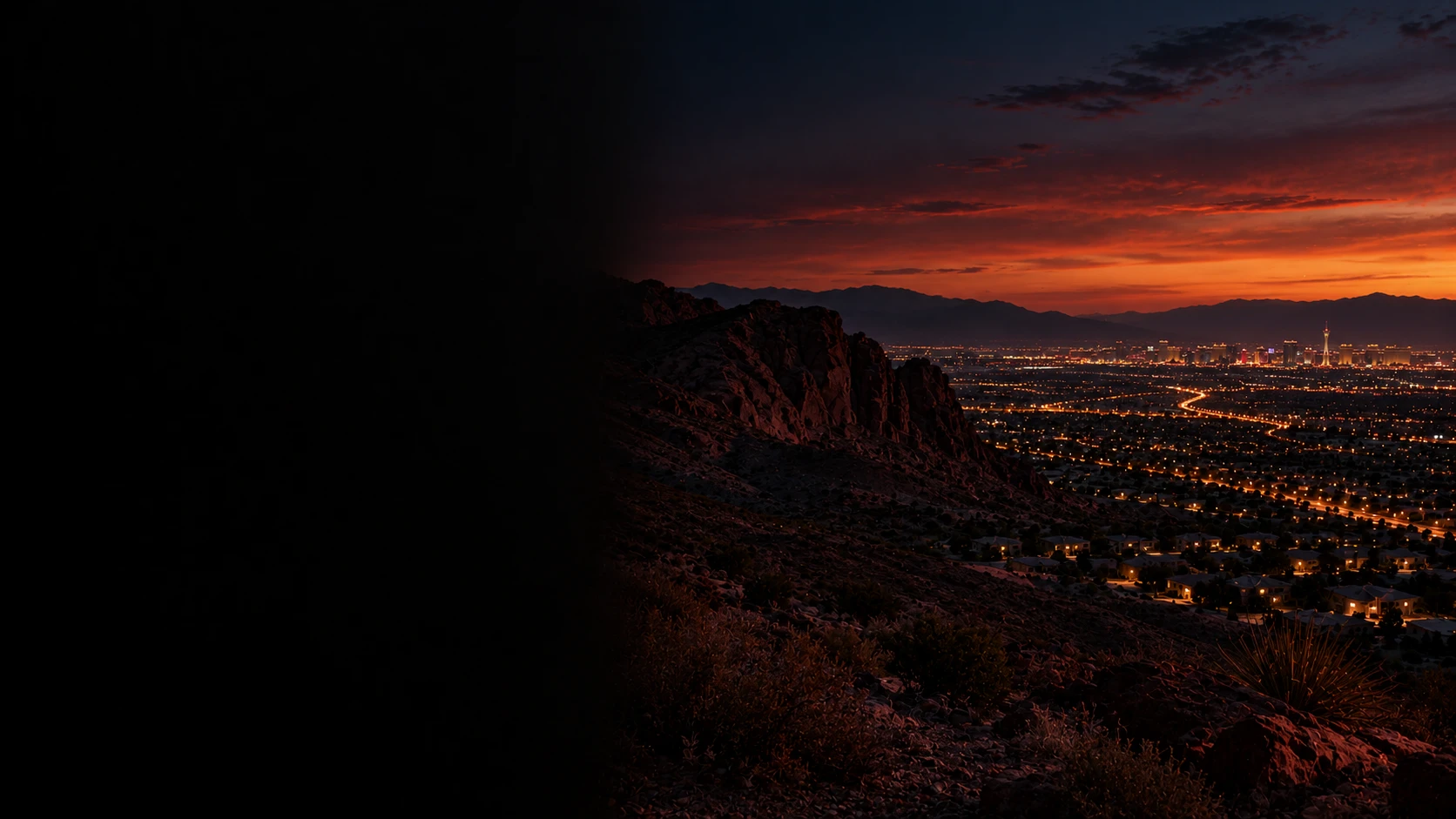 Summerlin and the Las Vegas valley at dusk from Red Rock Canyon