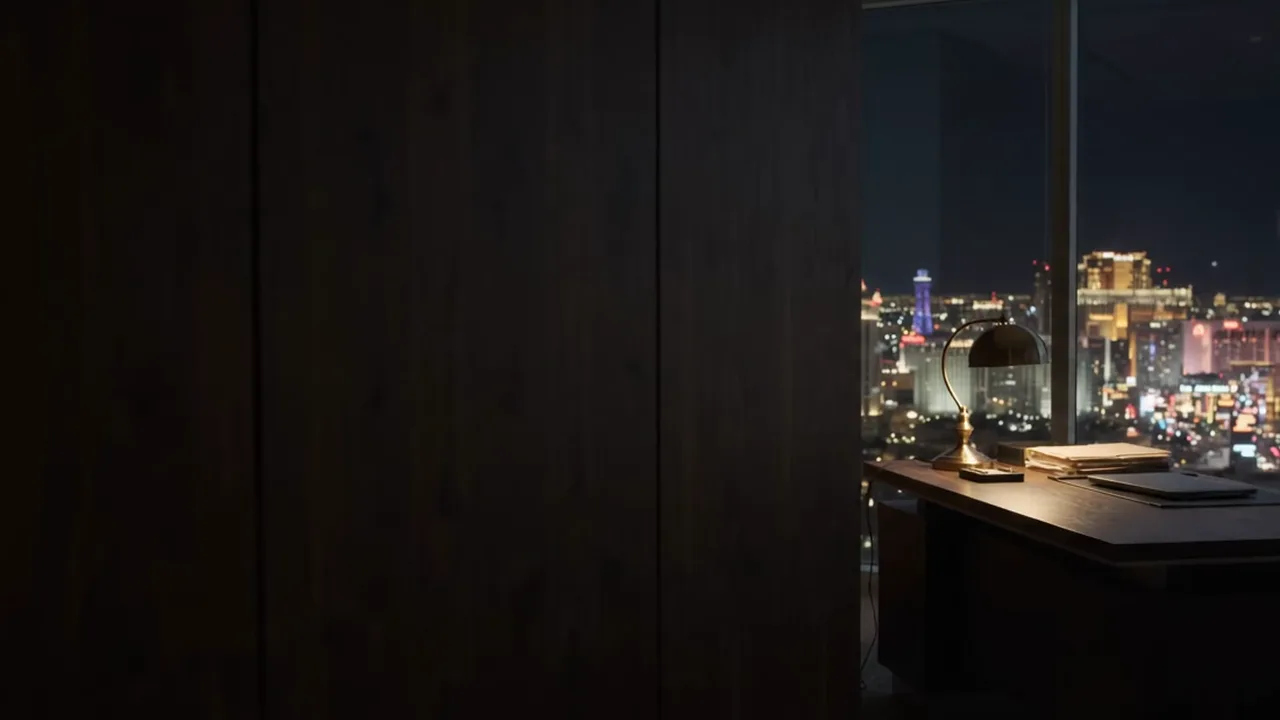 Las Vegas law office at night with a small private server cabinet