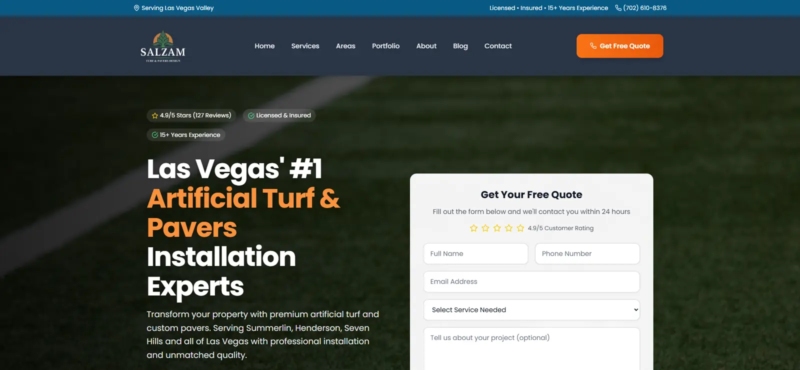 Salzam Turf and Pavers Las Vegas installation website homepage